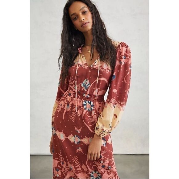 NEW Anthropologie Othilia Carmela Floral Flounce Ruffled Maxi Dress Small Petite - Picture 4 of 10